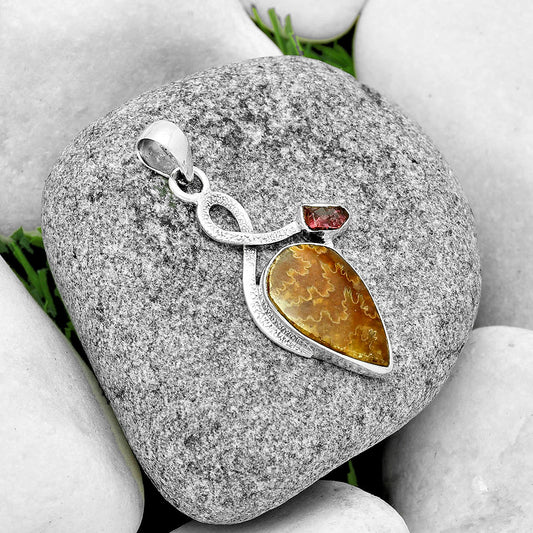 Sutured Ammonite & Pink Tourmaline Rough Pendant P-1111 SDP131990