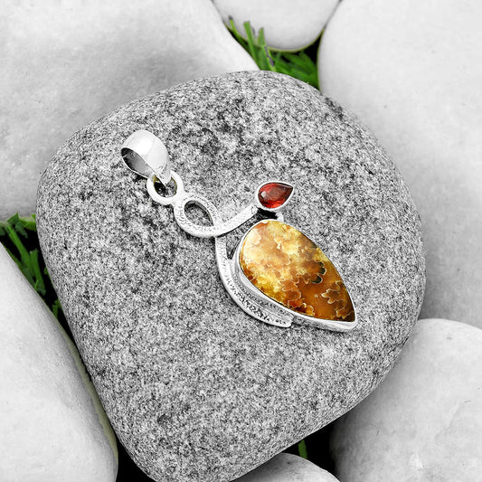 Sutured Ammonite Madagascar & Garnet Pendant P-1111 SDP131992