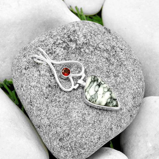 Natural Pinolith Stone & Garnet Pendant P-1542 SDP132102