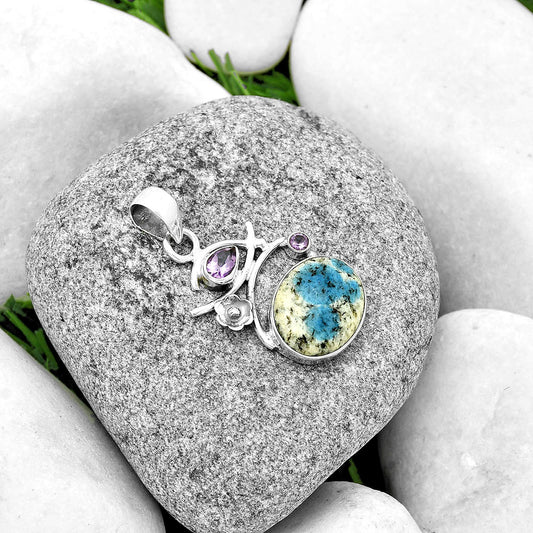 K2 Blue Azurite In Quartz & Amethyst Pendant P-1704 SDP132141