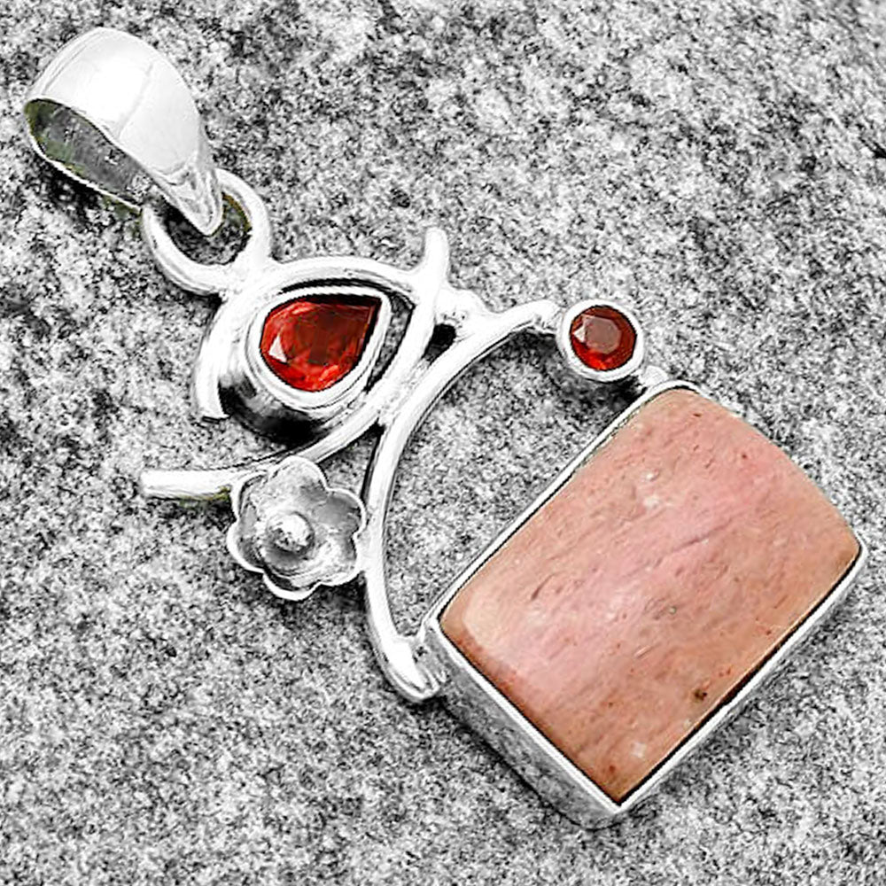 Natural Pink Tulip Quartz & Garnet Pendant P-1704 SDP132156