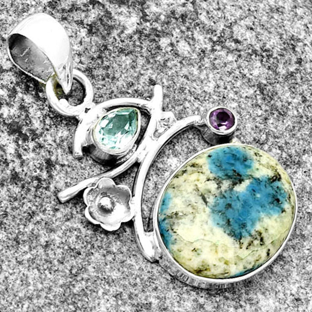 K2 Blue - Azurite In Quartz, Sky Blue Topaz & Amethyst Pendant P-1704 SDP132159