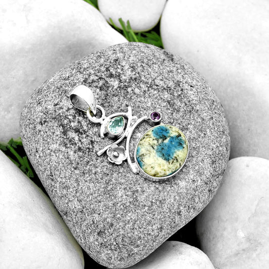 K2 Blue - Azurite In Quartz, Sky Blue Topaz & Amethyst Pendant P-1704 SDP132159