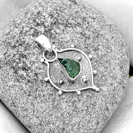 Natural Aqua Apatite Rough Madagascar Pendant P-1403 SDP132457