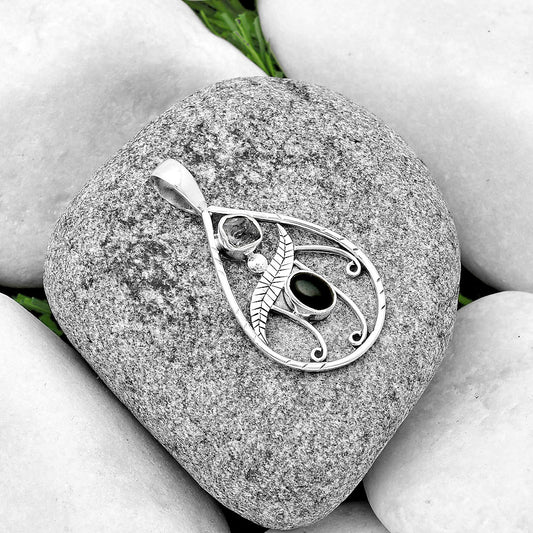 Black Onyx Brazil & Herkimer Diamond Pendant P-1376 SDP133105