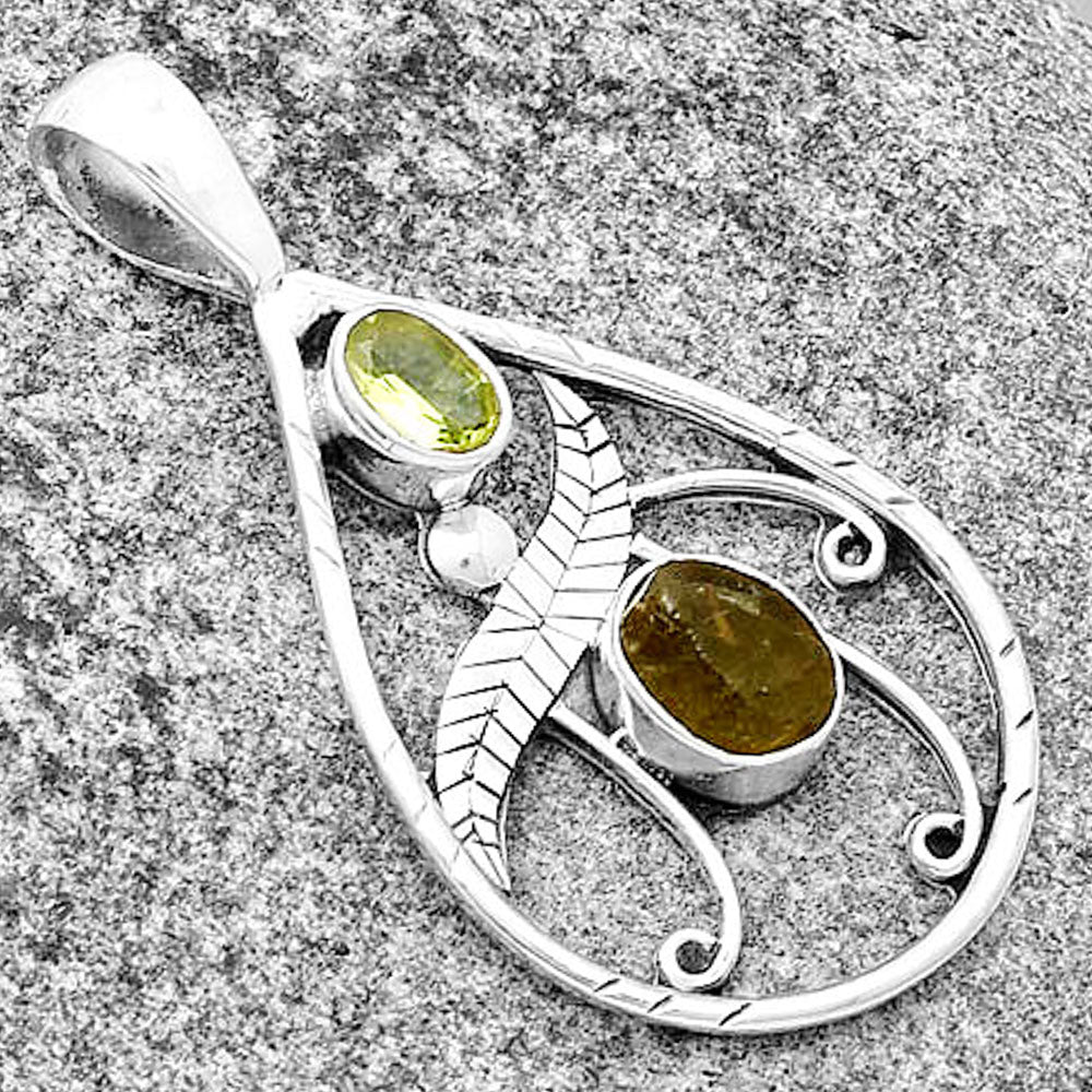 Rare Kornerupine Rough & Peridot Pendant P-1376 SDP133109