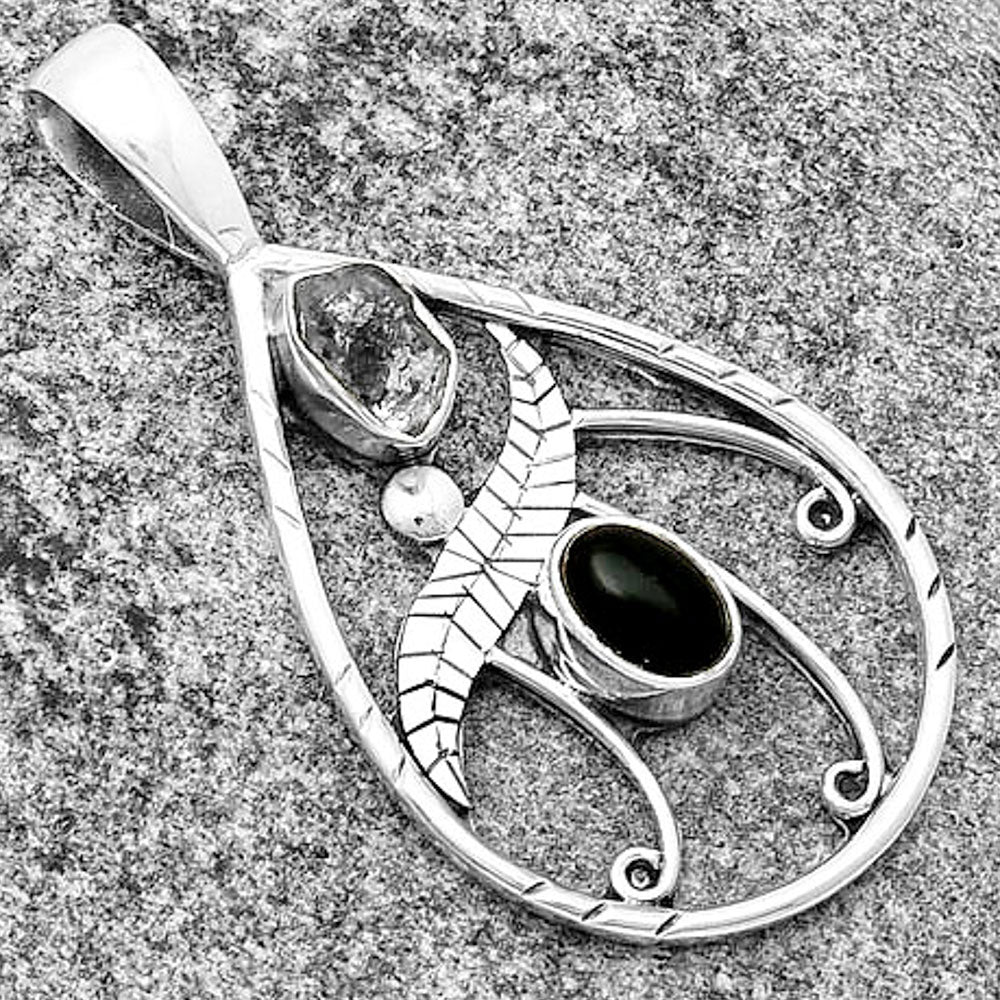 Black Onyx Brazil & Herkimer Diamond Pendant P-1376 SDP133119