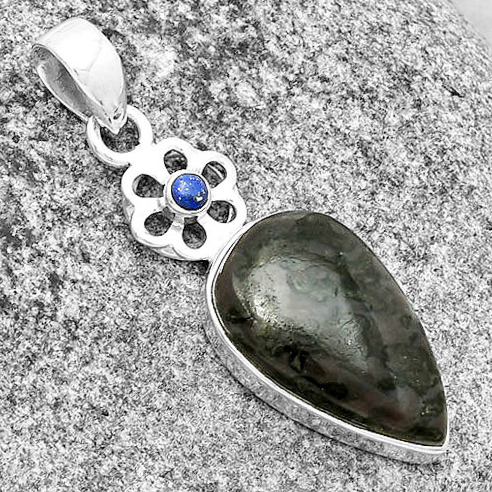 Natural Indigo Gabbro & Lapis Lazuli Pendant P-1634 SDP133212