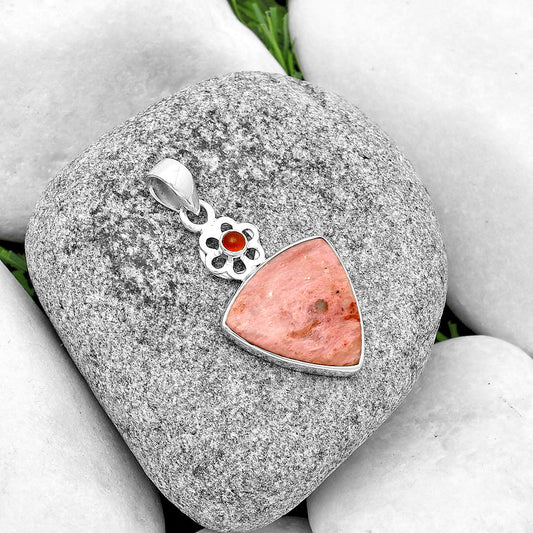 Natural Pink Tulip Quartz & Carnelian Pendant P-1634 SDP133216