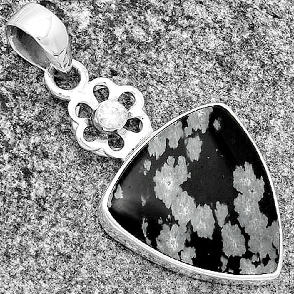 Natural Snow Flake Obsidian & Zircon Pendant P-1634 SDP133227