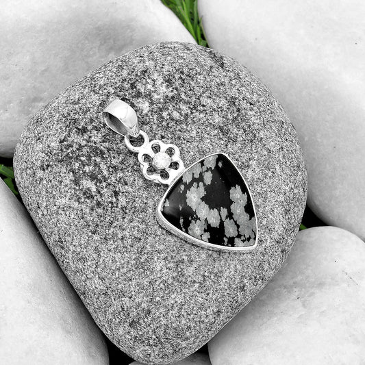 Natural Snow Flake Obsidian & Zircon Pendant P-1634 SDP133227