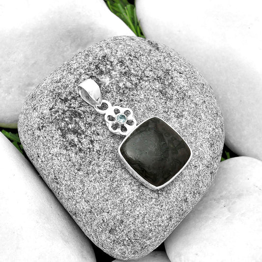 Natural Indigo Gabbro & Sky Blue Topaz Pendant P-1634 SDP133231