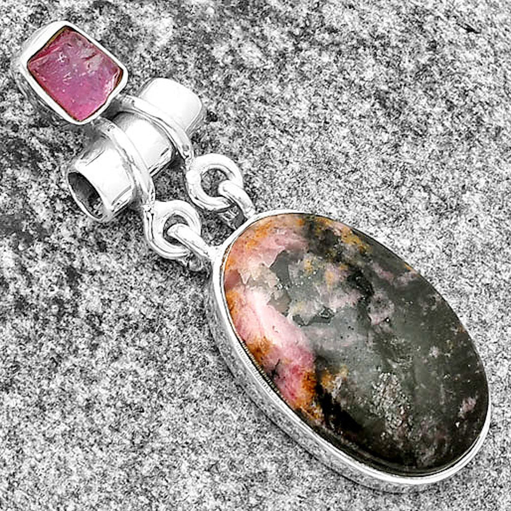 Rhodonite & Pink Tourmaline Rough Pendant P-1276 SDP133601