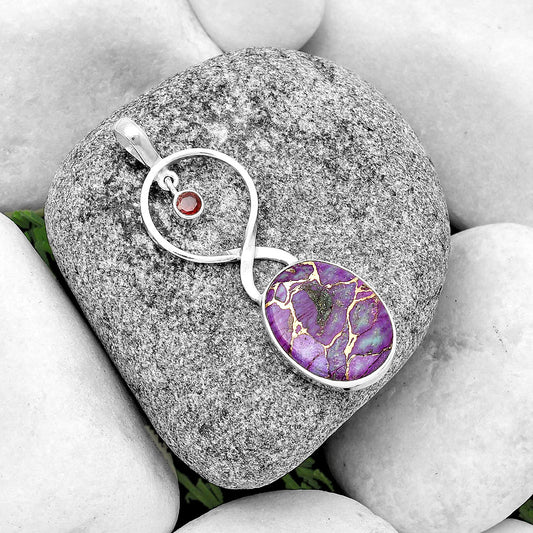 Copper Purple Turquoise & Garnet Pendant P-1048 SDP133952