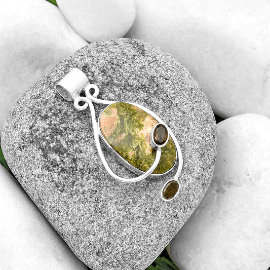 Natural Unakite & Smoky Quartz Pendant P-1051 SDP133993