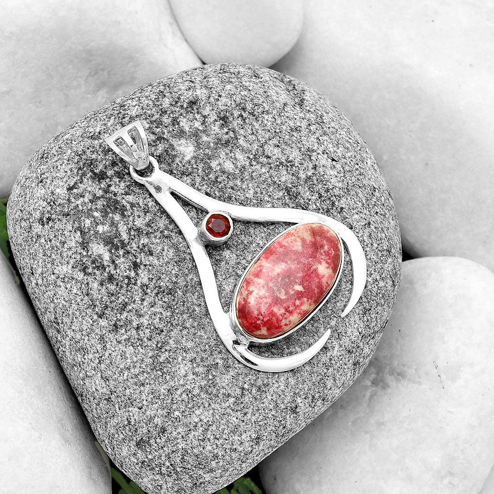 Natural Pink Thulite Norway & Garnet Pendant P-1057 SDP134024