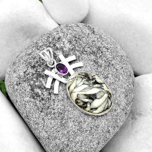 Natural Pinolith Stone & Amethyst Pendant P-1046 SDP134041