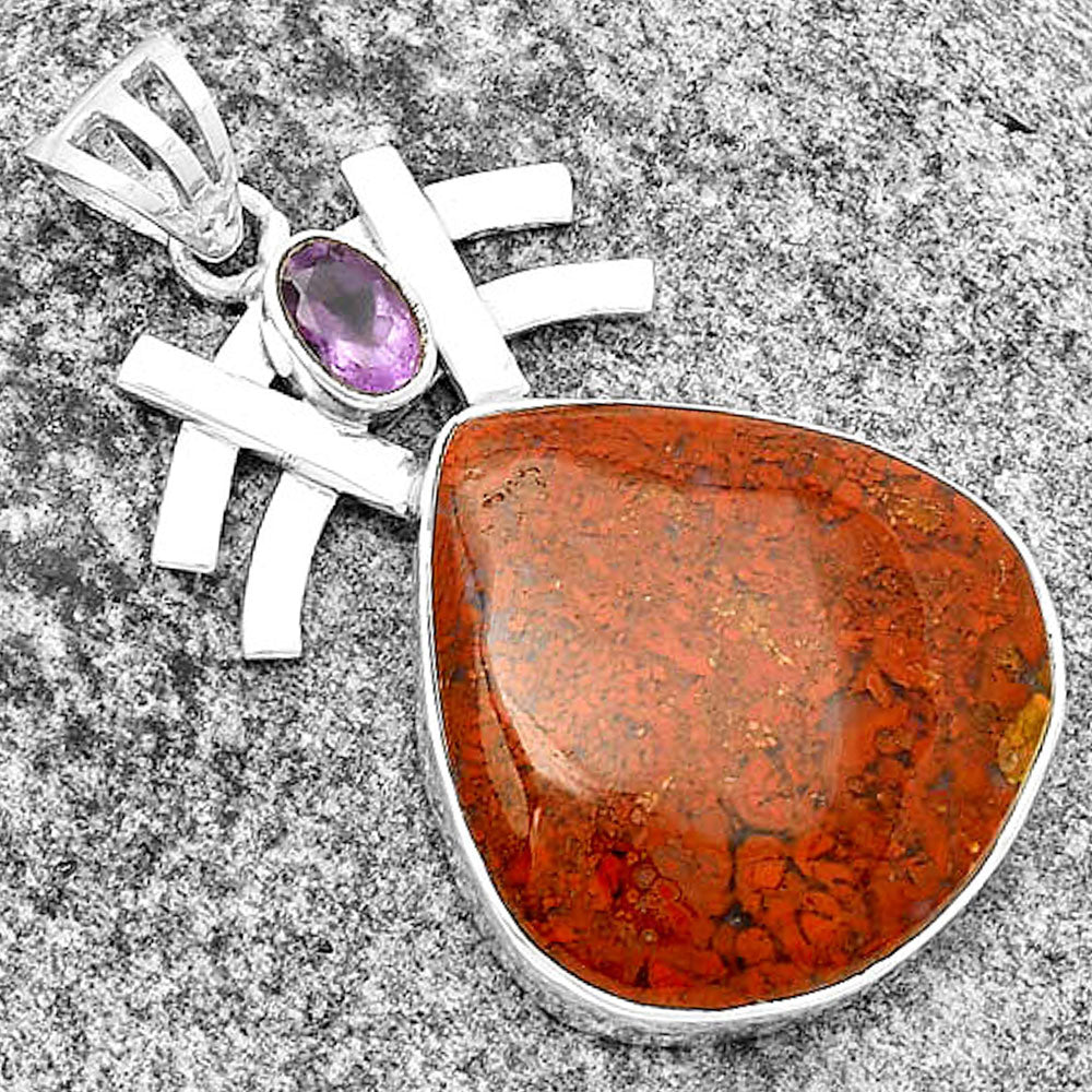 Natural Red Moss Agate & Amethyst Pendant P-1046 SDP134060