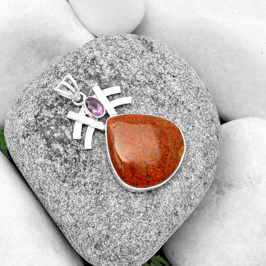 Natural Red Moss Agate & Amethyst Pendant P-1046 SDP134060