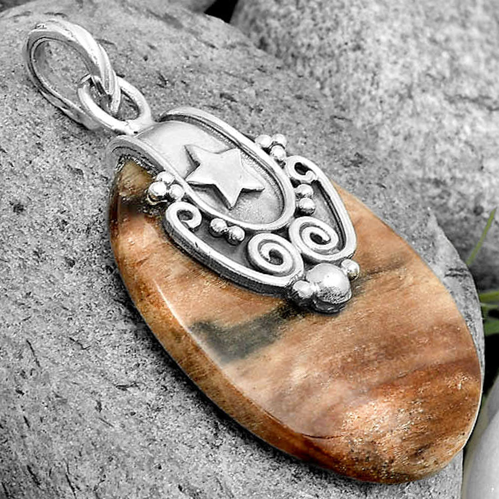 Star - Natural Petrified Wood Pendant P-1313 SDP134667