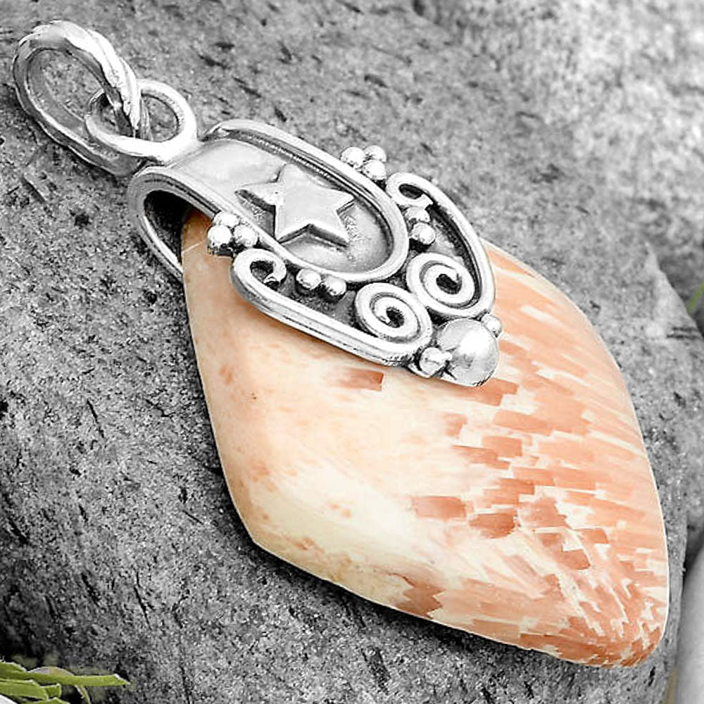 Star Natural Orange Scolecite India Pendant P-1313 SDP134677