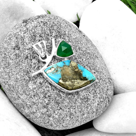 Kingman Turquoise With Pyrite & Green Onyx Pendant P-1071 SDP134913