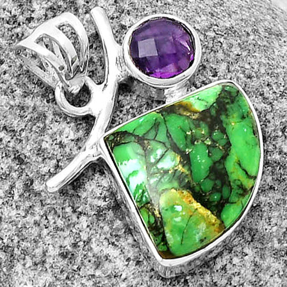 Green Matrix Turquoise & Amethyst Pendant P-1071 SDP134926