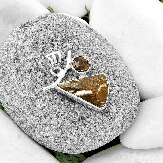 Tube Agate - Turkish & Smoky Quartz Pendant P-1071 SDP134933