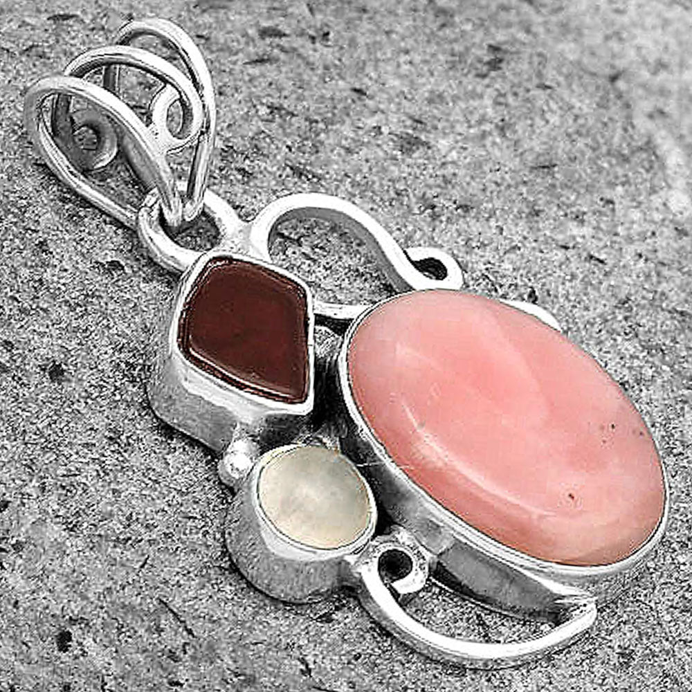 Natural Pink Opal, Garnet & Rose Quartz Pendant P-1557 SDP135362