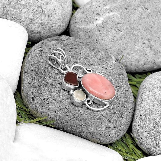 Natural Pink Opal, Garnet & Rose Quartz Pendant P-1557 SDP135362