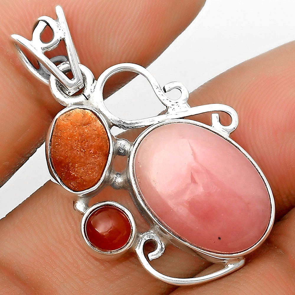 Pink Opal, Sunstone Rough & Carnelian Pendant P-1557 SDP135366