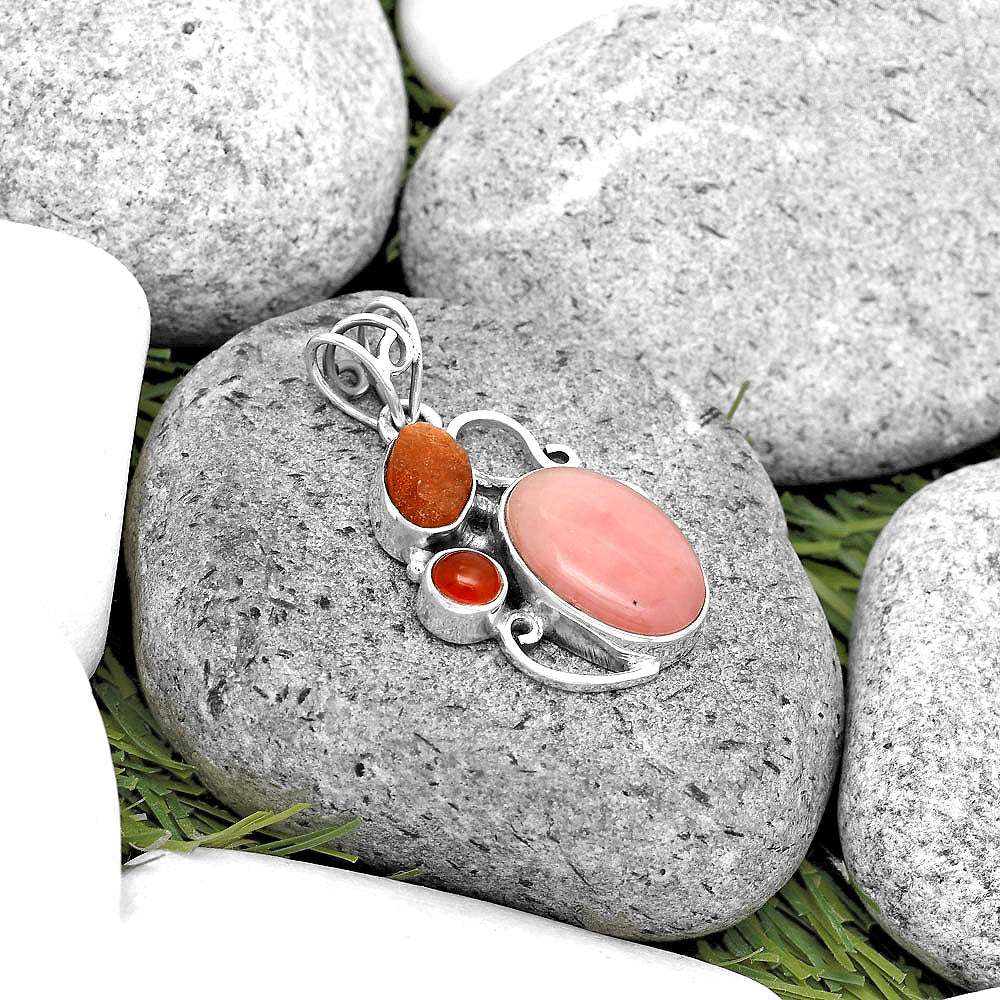 Pink Opal, Sunstone Rough & Carnelian Pendant P-1557 SDP135366