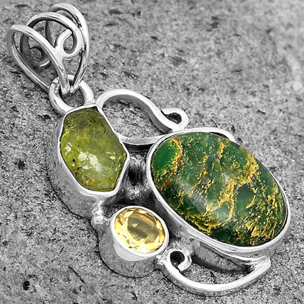 Green Fuchsite, Peridot Rough & Citrine Pendant P-1557 SDP135372