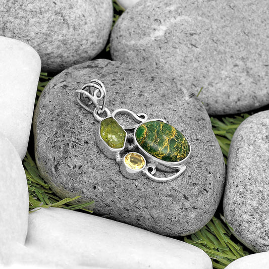Green Fuchsite, Peridot Rough & Citrine Pendant P-1557 SDP135372