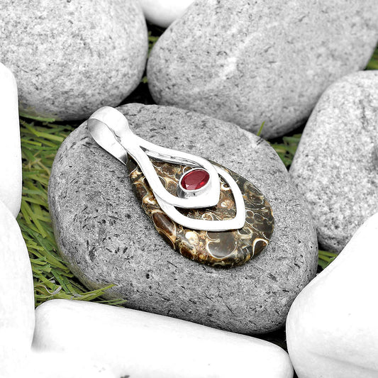 Natural Turtella Jasper USA & Garnet Pendant P-1562 SDP135453