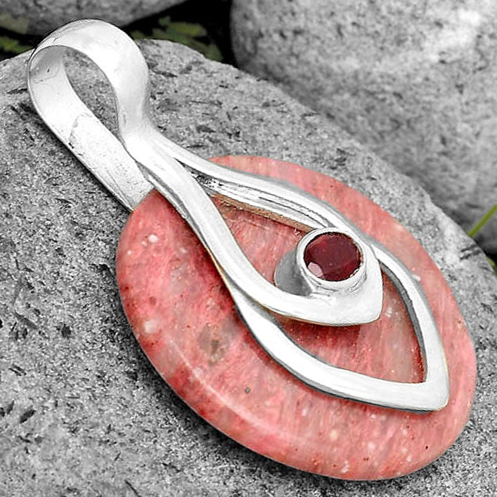 Natural Pink Tulip Quartz & Garnet Pendant P-1562 SDP135458