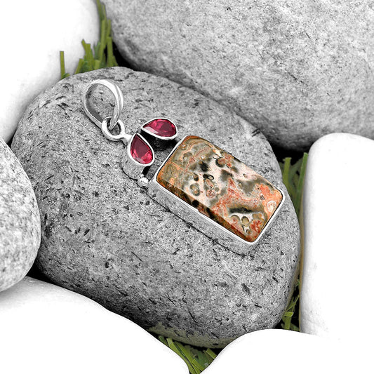 Natural Leopard Skin Jasper & Garnet Pendant P-1083 SDP135575