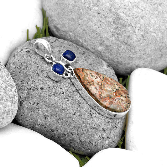 Leopard Skin Jasper & Lapis Lazuli Pendant P-1083 SDP135587