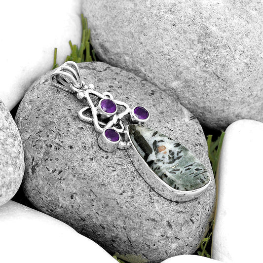 Natural Hornblende & Amethyst Pendant P-1095 SDP135662