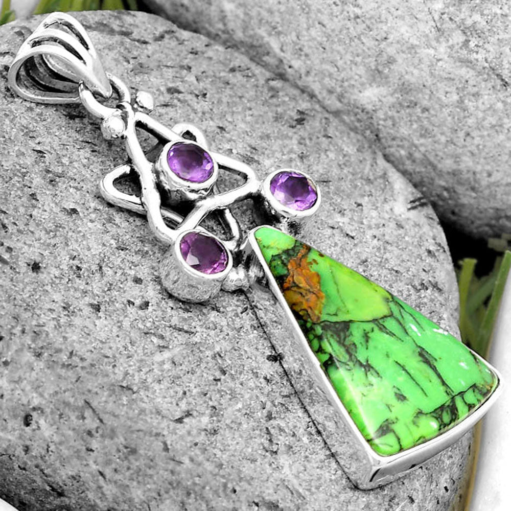 Green Matrix Turquoise & Amethyst Pendant P-1095 SDP135676