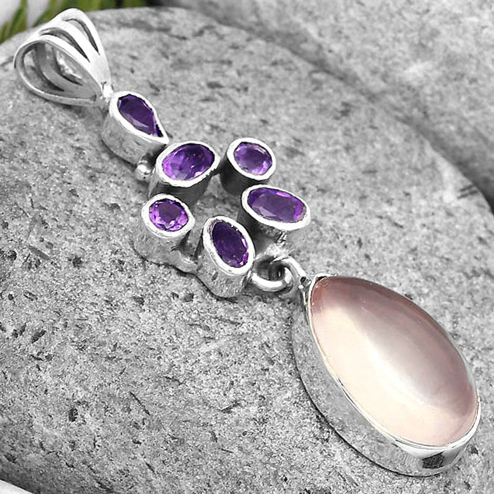Rose Quartz - Madagascar & Amethyst Pendant P-1101 SDP135789