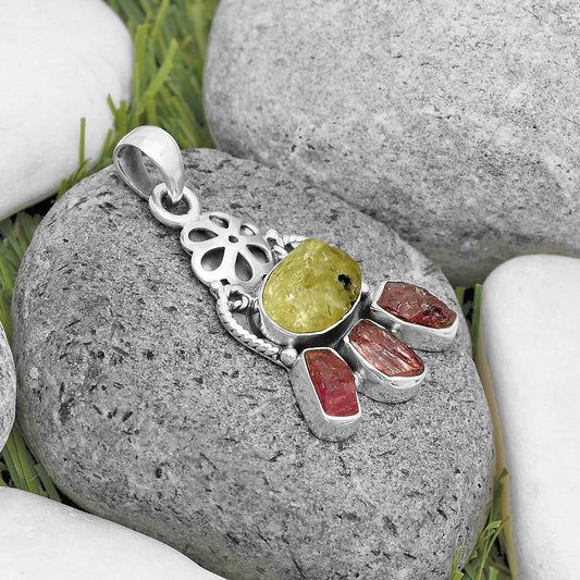 Green Kyanite Rough & Pink Tourmaline Rough Pendant P-1570 SDP135916