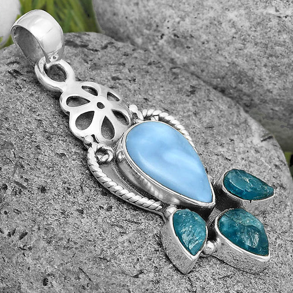 Owyhee Opal & Neon Blue Apatite Rough Pendant P-1570 SDP135942