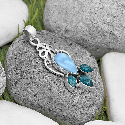 Owyhee Opal & Neon Blue Apatite Rough Pendant P-1570 SDP135942