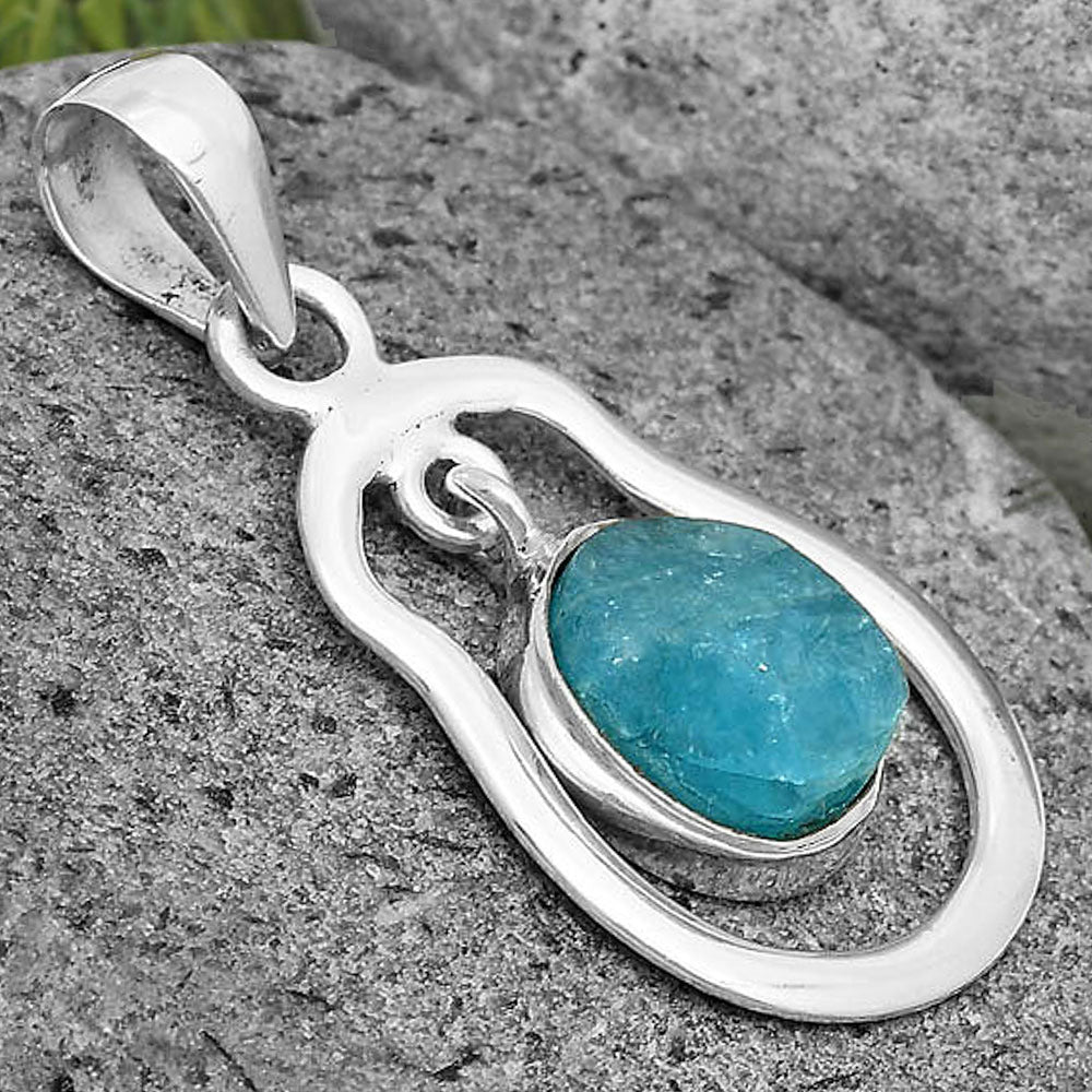 Neon Blue Apatite Rough - Madagascar Pendant P-1171 SDP135976