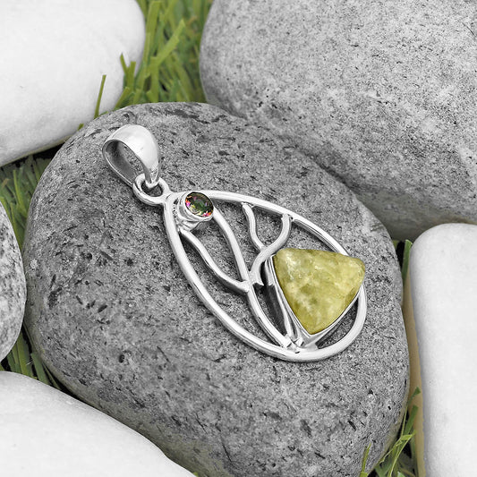 Green Kyanite Rough & Mystic Topaz Pendant P-1572 SDP136008