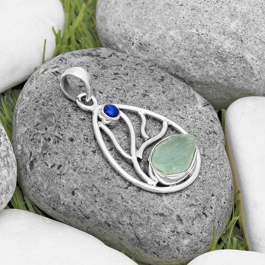 Natural Aquamarine Rough & Lapis Lazuli Pendant P-1572 SDP136010