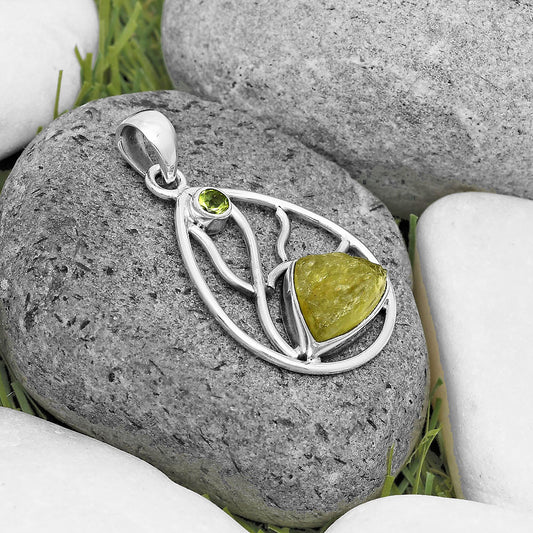 Rare Kornerupine Rough & Peridot Pendant P-1572 SDP136022