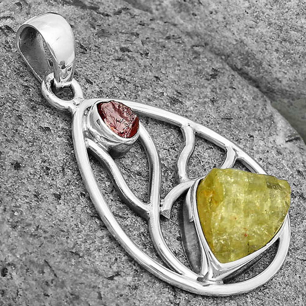 Green Kyanite Rough & Pink Tourmaline Rough Pendant P-1572 SDP136024