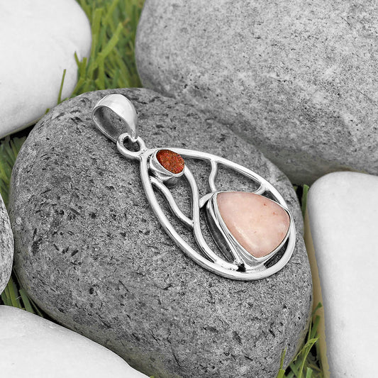 Natural Pink Scolecite & Sunstone Rough Pendant P-1572 SDP136034